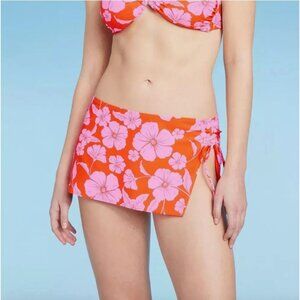 WILD FABLE MINI SKIRT SWIM SUIT COVER UP CINCH SIDE TIE TROPICAL FLORAL LOW RISE
